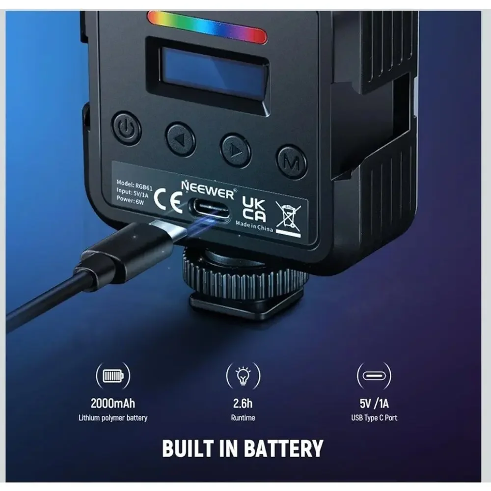 NEEWER Magnetic RGB Camera Light, 360° Full Color RGB61 Small LED Panel BRIGHT!